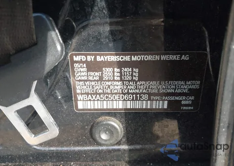 2014 BMW 535D z USA, uszkodzony, nr VIN WBAXA5C50ED691138